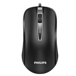 PHILIPS 飞利浦 SPK7214鼠标 有线鼠标 办公鼠标 便携鼠标 人体工程学 笔记本电脑鼠标 黑色 静音版