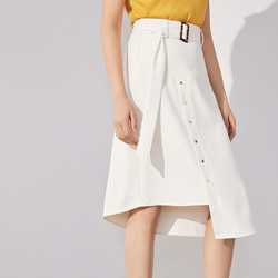 LILY 丽丽 解构设计感不对称铆钉白色斜纹A字半身裙