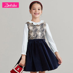Deesha 笛莎 笛莎童装女童背心裙秋季新品中大童连衣裙无袖女孩时尚公主裙_藏青,110尺码