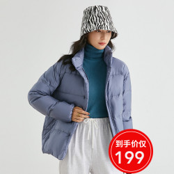 YALU 雅鹿 雅鹿羽绒服女短款立领2020年冬季新款韩版宽松加厚冬装女派克服K 雾霾蓝 L