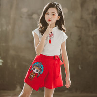 SOIEPLUS 少宜 少宜女童2021新款中国风套装儿童夏装中大童唐装短袖两件套潮