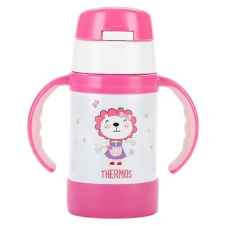 THERMOS 膳魔师 儿童保温杯带把手婴儿水杯316L宝吸管杯幼儿园学生水杯 Lion 探险家 粉色