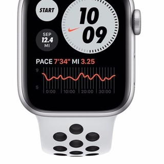 Apple 苹果 Watch Nike Series 6 智能手表 44mm GPS+蜂窝网络 银色铝金属表壳 白金配黑色Nike运动表带 (GPS、血氧)