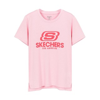 斯凯奇女童夏季透气排汗新款可爱印花针织短袖T恤 130 兰花粉