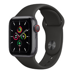 Apple 苹果 Watch SE 44毫米 蜂窝版 深空灰色铝金属表壳 黑色运动表带 智能手表