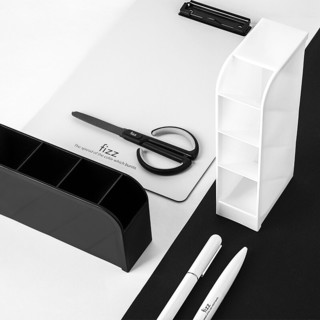飞兹（fizz）多功能黑白两色斜插式笔筒ins学生收纳盒笔桶四格笔筒 斜插笔筒-月光白