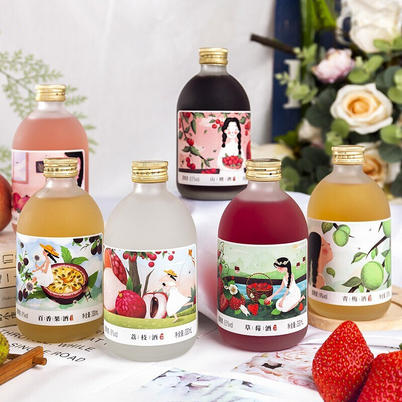 蜜桃青梅子酒百香果草莓荔枝山楂 5-14度330ml*6瓶 混合礼盒装送酒杯
