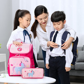 卡拉羊小学生书包1-4年级男女孩儿童减负背包笔袋补习袋组合礼品套装CX9641玫红