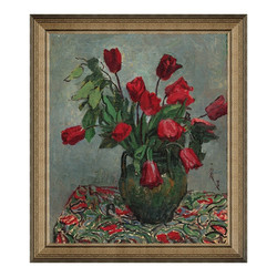 雅昌 潘玉良《碎花布与红色郁金香》64×56cm 装饰画 油画布