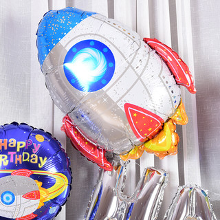 新新精艺 宇航太空铝箔儿童生日气球装饰套餐生日快乐男孩儿童生日派对背景墙布置含打气筒点胶彩带