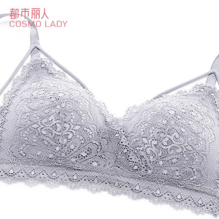 都市丽人文胸女无钢圈内衣 明星同款 性感法式舒适三角杯睫毛蕾丝聚拢胸罩本命年红品2B9600 2B9600-深紫灰 80B/36
