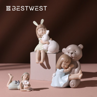 BEST WEST创意少女心摆件女生卧室装饰品送女友生日礼物电视柜动物乔迁新居礼品 小女孩-抱兔