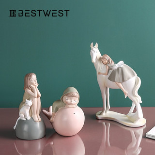 BEST WEST创意少女心摆件女生卧室装饰品送女友生日礼物电视柜动物乔迁新居礼品 小女孩-抱兔