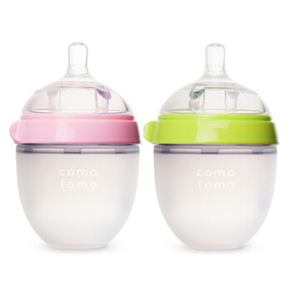 可么多么（COMOTOMO） 硅胶奶瓶宽口径新生婴儿奶瓶宝宝防摔防胀气吸管奶嘴 150ml粉色*2个