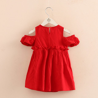 贝壳元素宝宝纯色连衣裙 夏装韩版新款女童童装儿童裙子qz-4630 红色 90cm