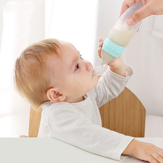 欧培 新生儿辅食勺 米糊勺奶瓶挤压式婴儿喂养勺 宝宝工具硅胶软勺子 粉色90ml
