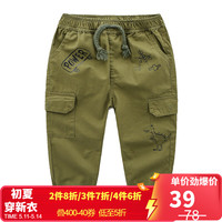 贝壳元素宝宝卡通休闲长裤 春装新款男童童装儿童松紧腰裤子kzb959 军绿色 140cm
