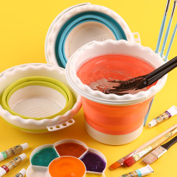 多功能折叠硅胶水桶水粉水彩画画专用美术涮笔洗笔筒桶大号户外绘画可