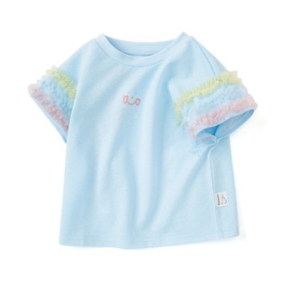 巴拉巴拉女童小童宝宝短袖T恤夏季新款韩版儿童箱型短t 120cm 冰蓝8015