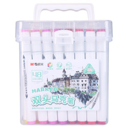 M&G 晨光 48色速干双头马克笔 纤维头学生重点标记记号笔 涂鸦笔绘画笔 48支/盒APMV0915