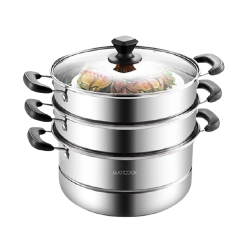 MAXCOOK 美厨 maxcook)三层蒸锅 26cm不锈钢蒸锅加厚复底蒸煮两用 电磁炉燃气炉煤气灶通用MZB-26