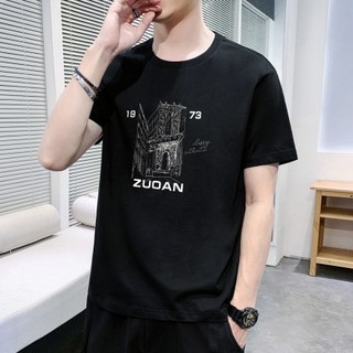 【100%棉】夏季简约休闲时尚百搭个性图案潮流短袖男式T恤 M 黑色