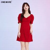 ONE MORE2021夏季新款红色连衣裙女夏法式复古修身裙 红色 165/88A/M