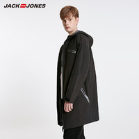 JACK JONES 杰克琼斯 男反光条拉链字母设计连帽长款外套