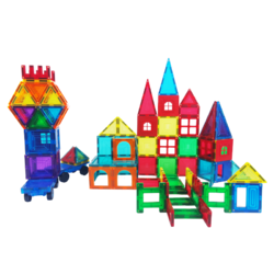 ZBOND TOY 智邦 彩窗磁力片儿童玩具双车城堡100片（2条灯条 2小车）