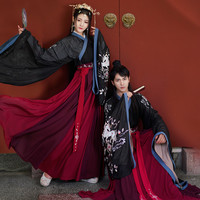 如梦霓裳汉服女装大袖交领襦裙午马生肖重工绣花魏晋风情侣装夏季（170、蓝白下裙.一件 现货）