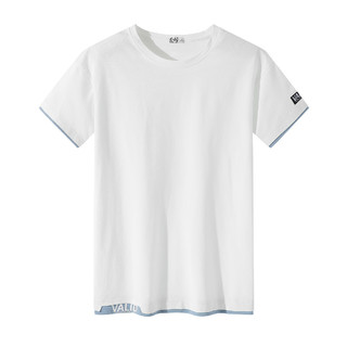 男士t恤短袖夏季新款纯棉套头上衣服青少年潮牌圆领印花体恤衫 XL 白色