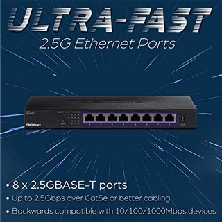 TRENDnet 8 端口非托管 2.5G 开关,8 x 2.5GBASE-T 端口,40Gbps 交换容量,向后兼容 10-100-1000Mbps 设备,无风扇,壁挂式,黑色,TEG-S380