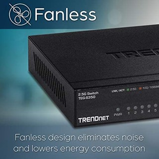 TRENDnet 5 端口非托管 2.5G 开关,5 x 2.5GBASE-T 端口,25Gbps 交换容量,向后兼容 10-100-1000Mbps 设备,无风扇,壁挂式,黑色,TEG-S350