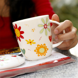 NOSIN 诺轩 创意马克杯陶瓷杯子带盖带勺子大号水杯咖啡杯奶茶杯