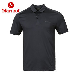 Marmot 土拨鼠 Marmot/土拨鼠户外休闲男士短袖T恤POLO衫_灰黑1204,M(欧码偏大)