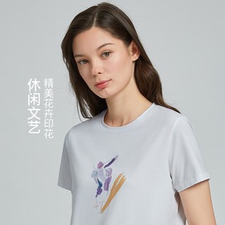 新疆长绒棉，女式文艺花朵印花T恤