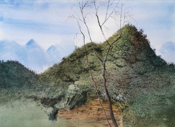 滕锋 手绘 风景画《顶峰》精品 53*38CM 纸本水彩 画芯