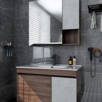 ANNWA 安华 N3D80G17 工业风浴室柜组合 胡桃木色+水泥灰 80cm