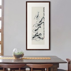 雅昌 齐白石《虾趣图》64×129cm装饰画 宣纸