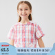 Annil 安奈儿 安奈儿童装女童衬衫季新款海军领心形口袋甜美格子衬衫 白红格 150cm