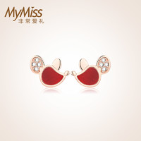 MyMiss 非常爱礼 MyMiss本命年小老鼠新品耳钉女小众设计红玛瑙银镀玫瑰金耳坠饰品