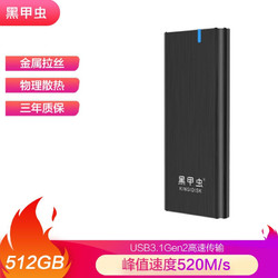 黑甲虫 （KINGIDISK）512G Type-c USB3.1 移动硬盘 固态（PSSD）S100 轻薄便携防震耐用高速传输 拉丝黑