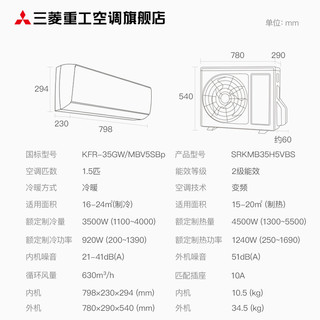 三菱重工 KFR-35GW/MBVSBp大1.5匹全直流二级变频冷暖节能家用空调