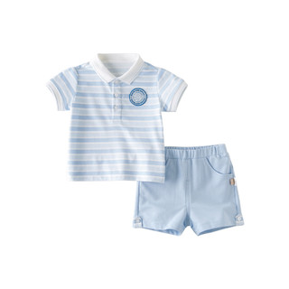 戴维贝拉 男童绅士套装夏季新款男童卡通套装宝宝两件套英伦风 蓝色条纹 66