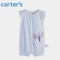 carters婴儿连体衣2021夏季女宝宝纯棉短袖短裤连体衣爬服洋气外出服 蓝色1K538210 9M