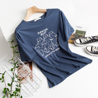【北极熊短袖t恤】拉夏贝尔旗下2021夏季新款纯棉女式T恤 L 藏蓝