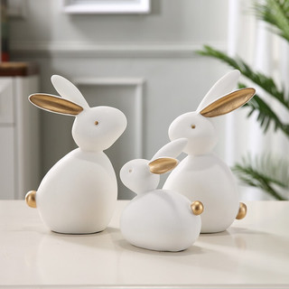 华达泰陶瓷 萌兔一家三口 北欧装饰品