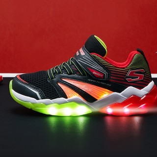 SKECHERS 斯凯奇 RAPID FLASH 2.0 男童休闲运动鞋 90725L 黑色/红色 35