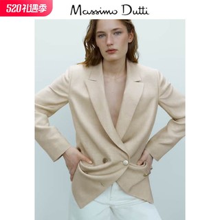 Massimo Dutti女装 亚麻双排扣女士西装外套 06044940710