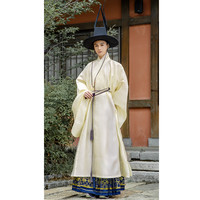 布许 原创明制汉服男装道袍非褡护中国风禅意道士非古装男女夏季 米白色道袍一件（现货立发）XL